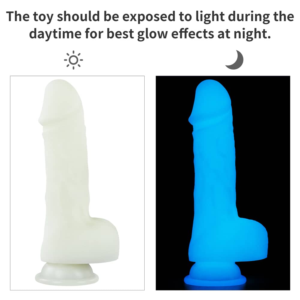 The 7.5 inches lumino play silicone dildo should be exposed to light during the daytime for best glow effectis at night