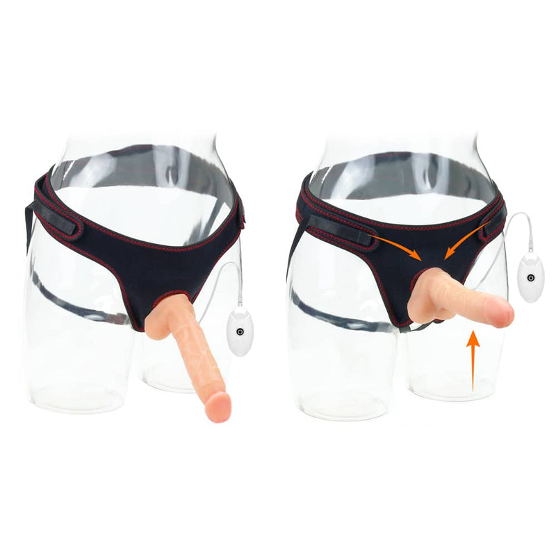 The dildo can be secured to the strap on of the 7.5 inches vibrating dildo easy strapon set steadily