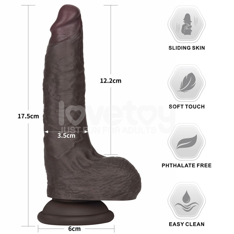 7'' Sliding Skin Pro II Dual Layer Silicone Dong Black