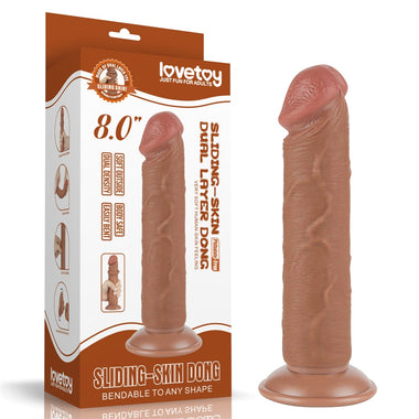 8'' Sliding Skin Dual Density Dildo Brown