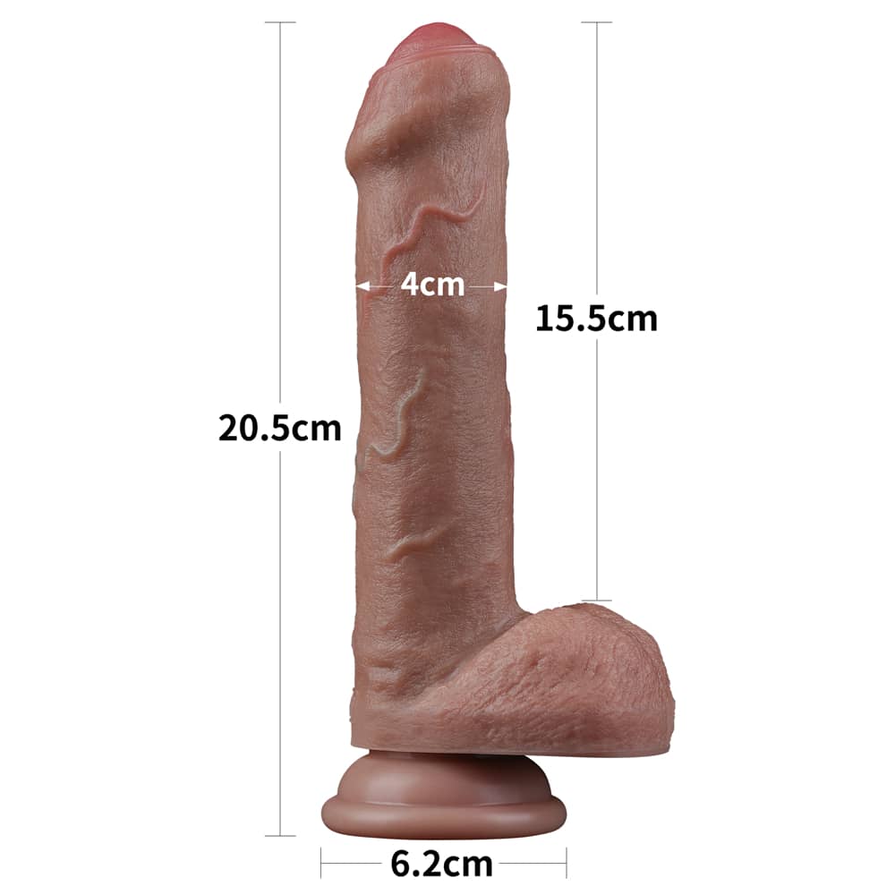 The size of the 8 inches dual layered silicone cock