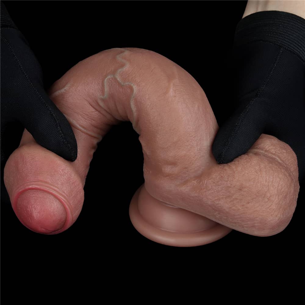 The 8 inches dual layered silicone cock bends ultra softly