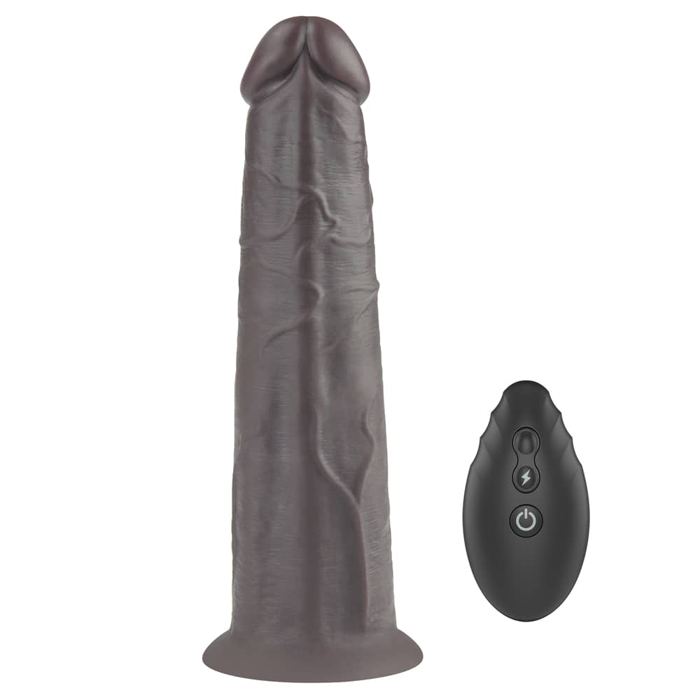 The 8 inches dual layered silicone rotator black stands upright