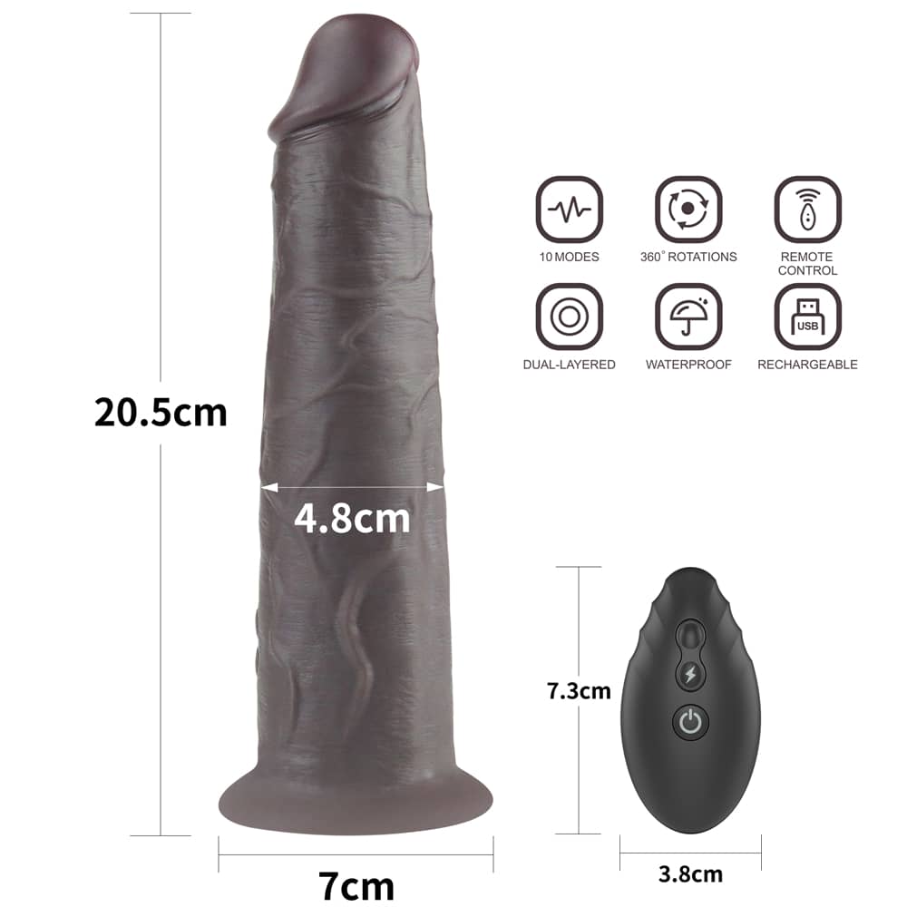 The size of the 8 inches dual layered silicone rotator black