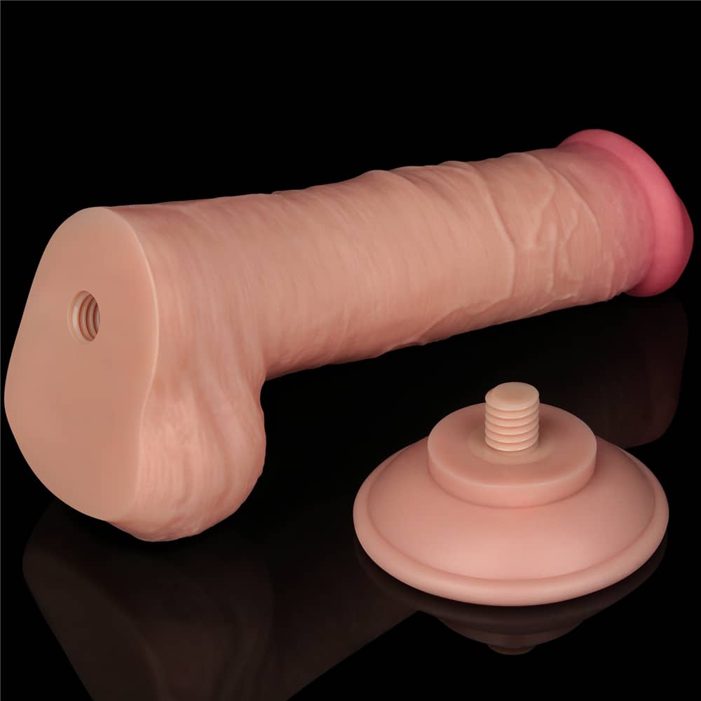 The 8 inches sliding skin dual layer flesh dong features a detachable powerful suction cup