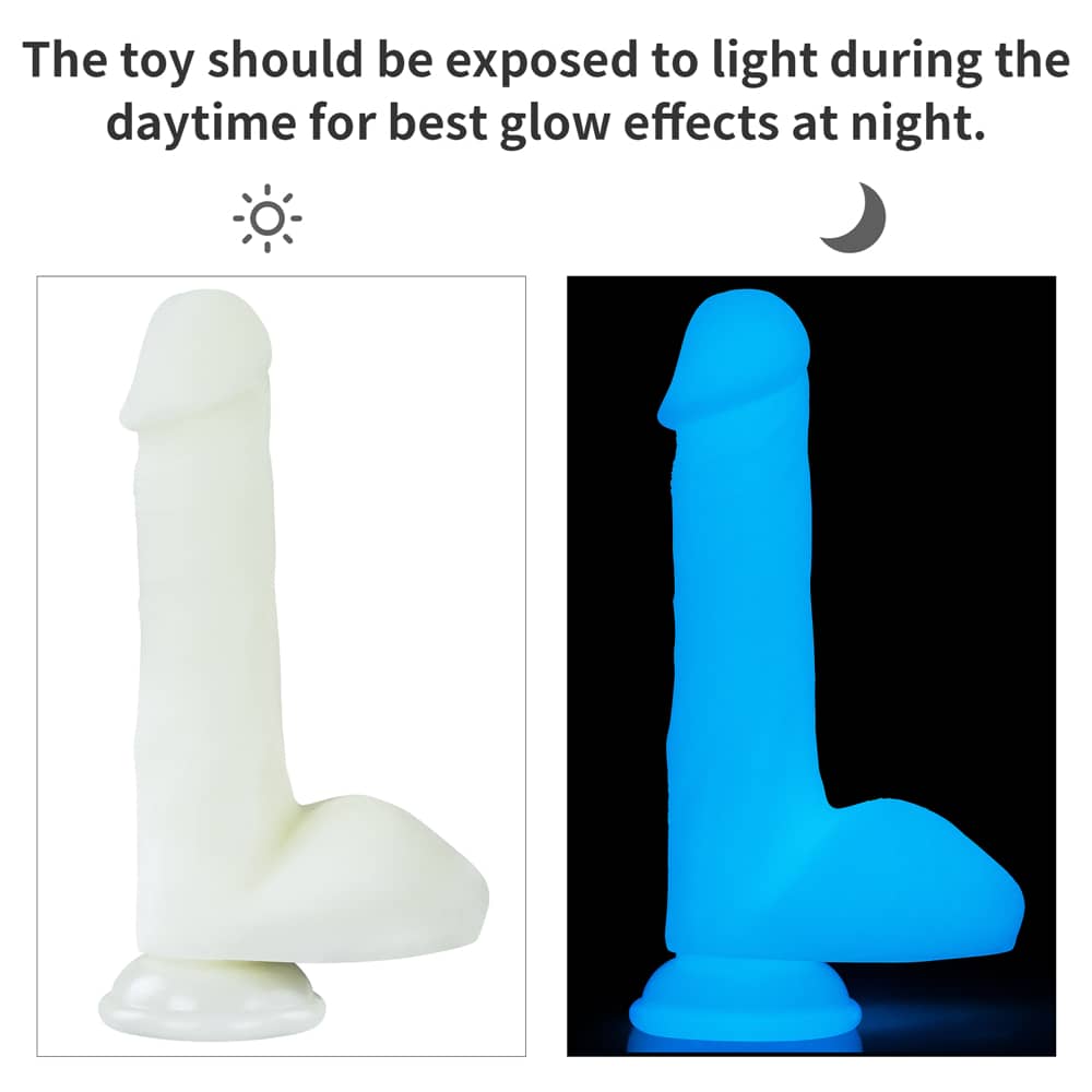 The 8 inches lumino play silicone dildo should be exposed to light during the daytime for best glow effectis at night