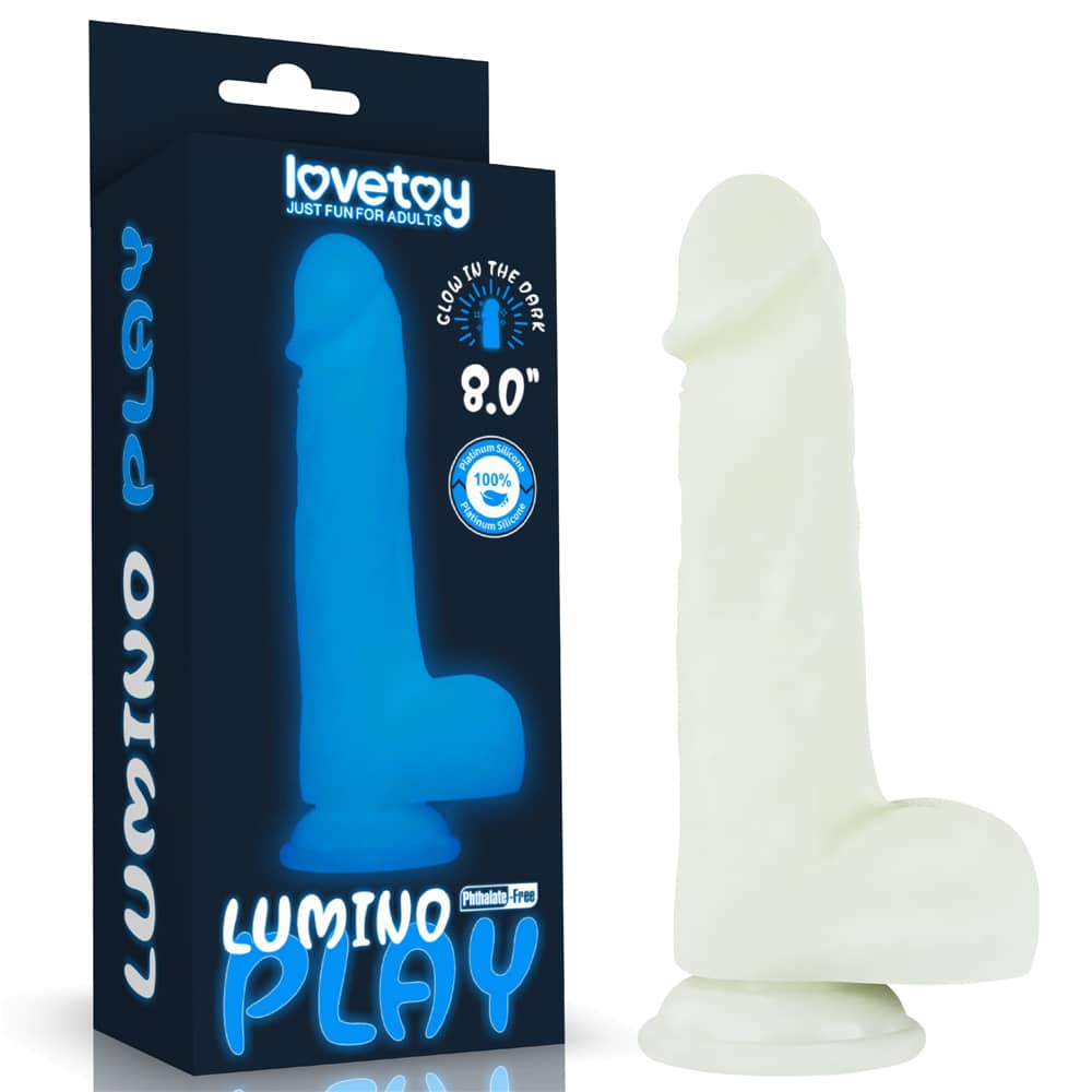 The packaging of the 8 inhces lumino play silicone dildo