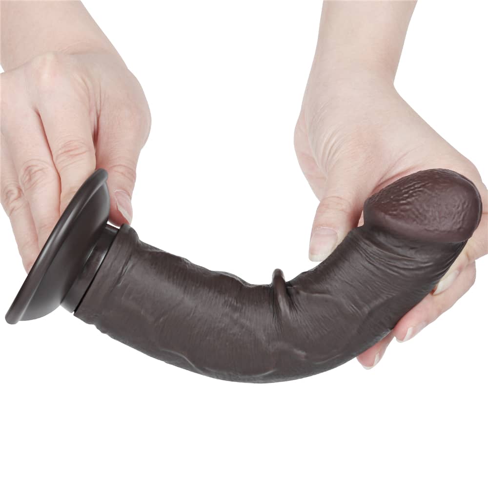 The 8 inches sliding skin dual layer dong black is soft and realistic 