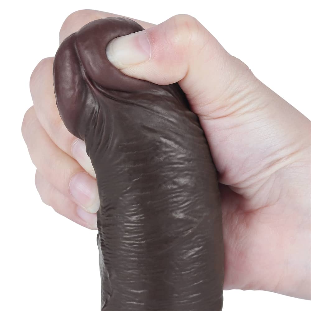 The bulging but soft head of the 8 inches sliding skin dual layer dong black