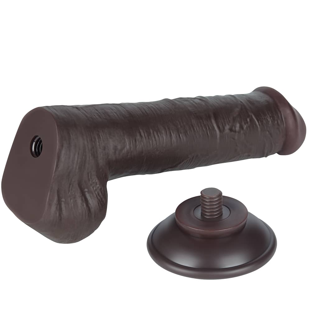 The 8 inches sliding skin dual layer dong black features a detachable powerful suction cup