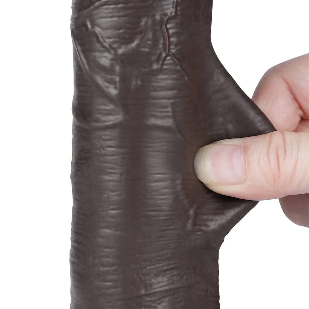 The soft and realistic sliding skin of the 8 inches sliding skin dual layer dong black