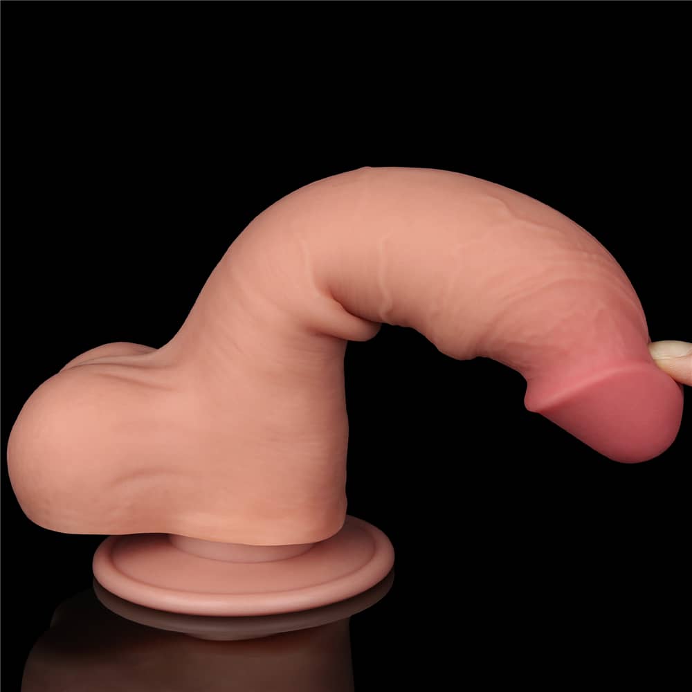 The 8 inches sliding skin dual layer flesh dong bends ultra softly