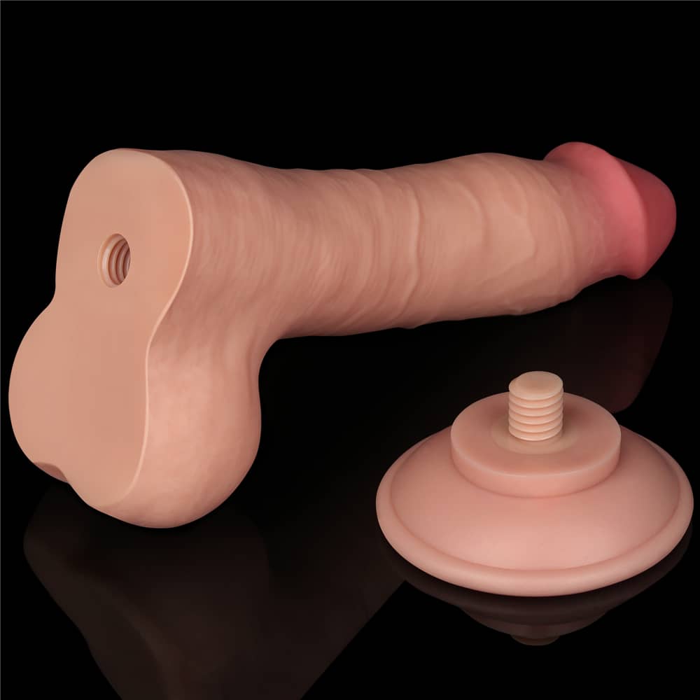 The 8 inches sliding skin dual layer flesh dong features a detachable powerful suction cup