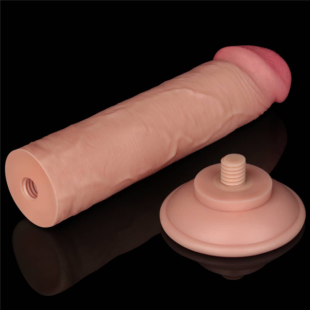 The 8 inches sliding skin dual layer flesh dong  features a detachable powerful suction cup