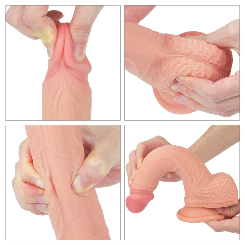 The softness of the 8.5 inches dual layered silicone flesh dildo