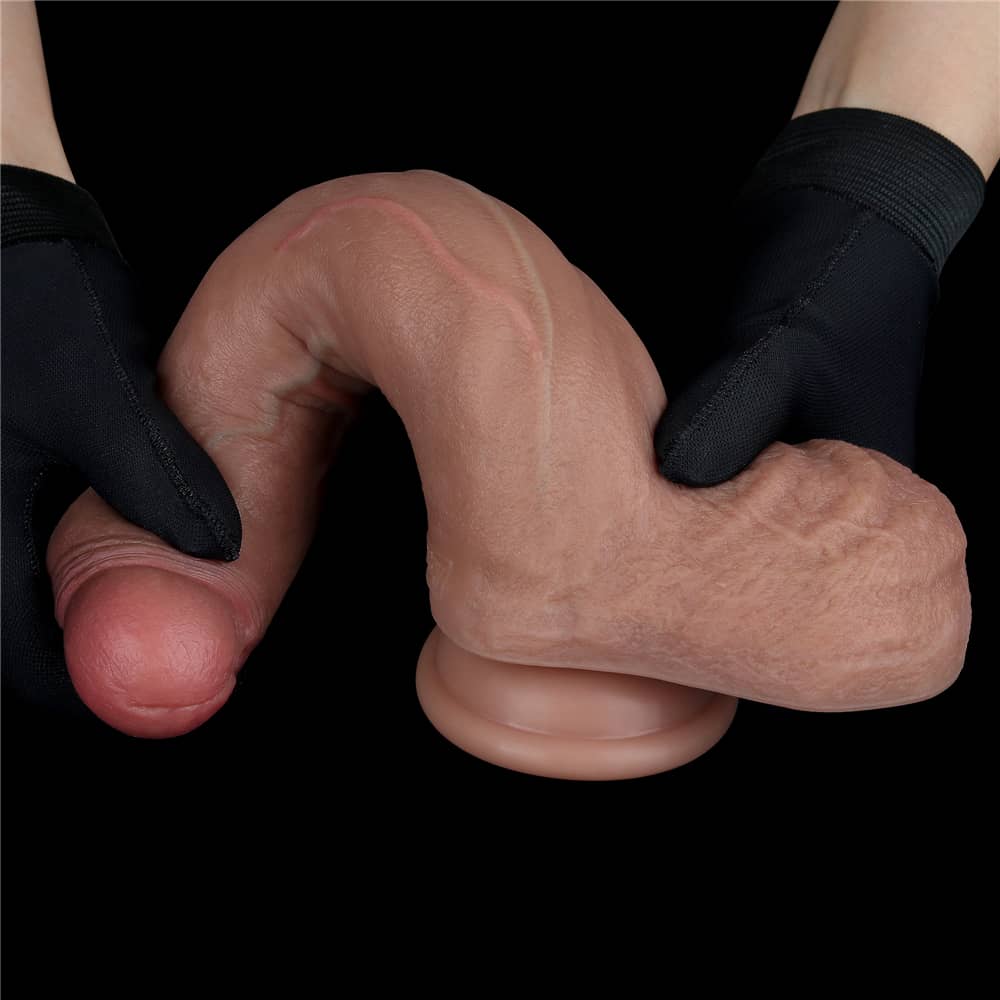 The 8.5 inches dual layered silicone cock bends ultra softly