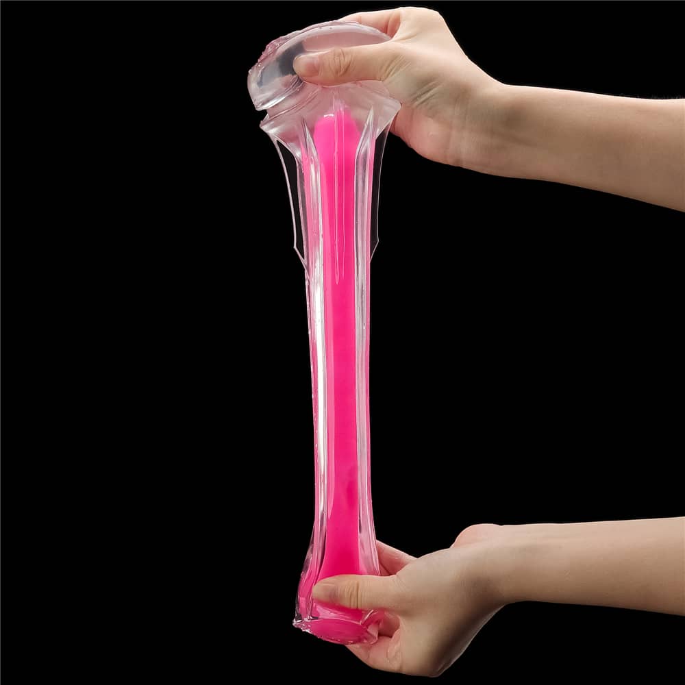 The great elasticity of the 8.5 inches pink glow lumino play masturbator