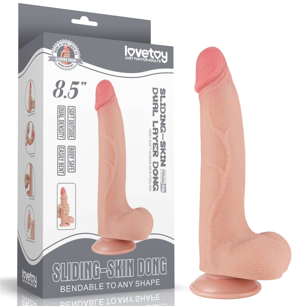The packaging of the 8.5 inches flesh sliding skin dual layer dong 