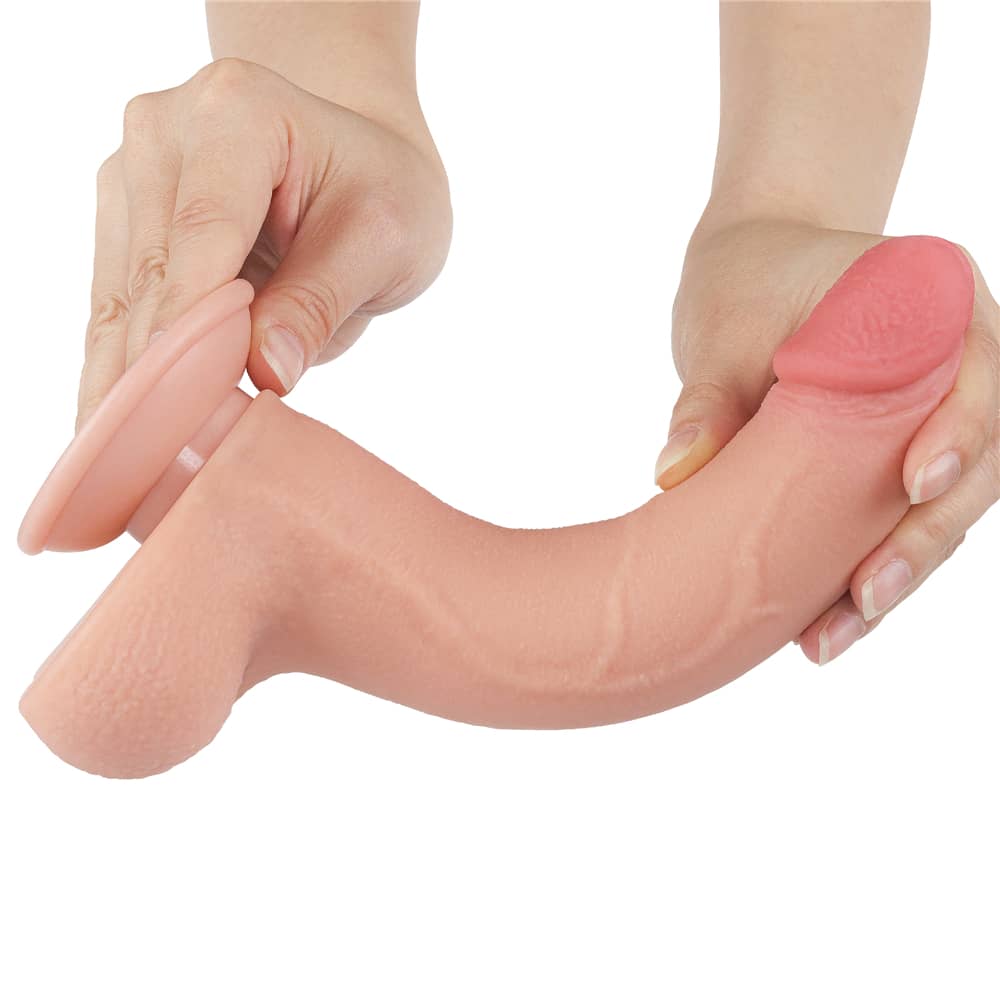 The 8.5 inches flesh sliding skin dual layer dong  bends ultra softly