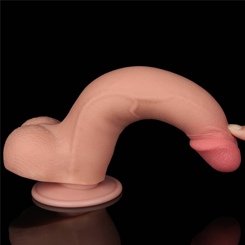 The 8.5 inches flesh sliding skin dual layer dong is very flexible