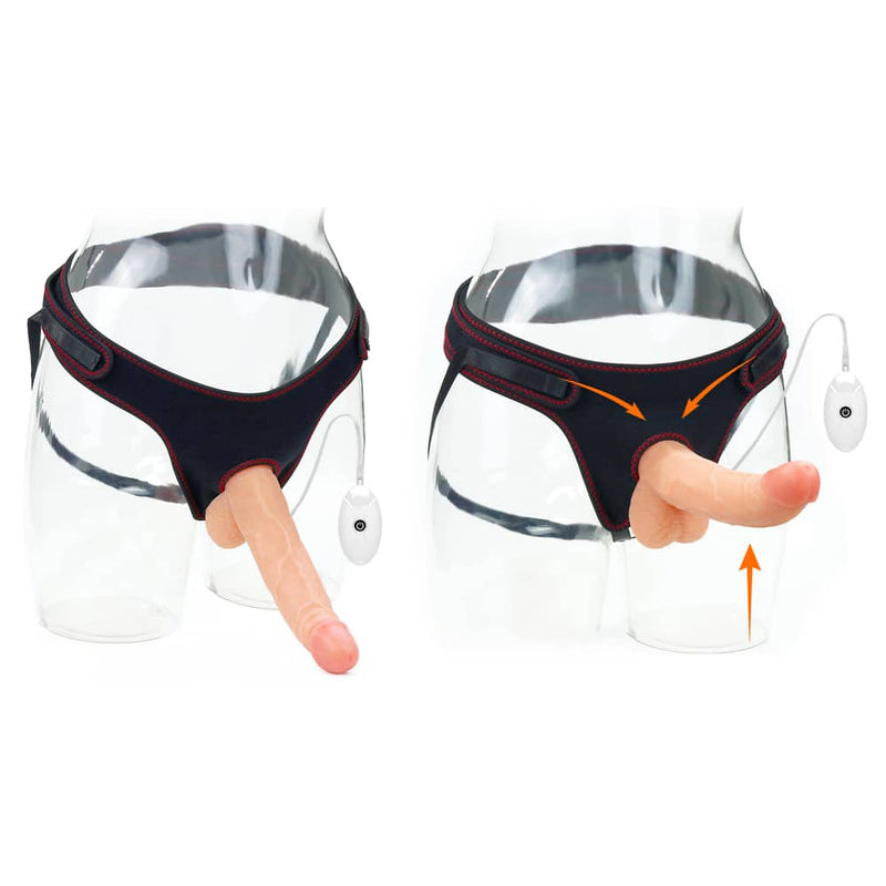 The dildo can be secured to the strap on of the 8.5 inches vibrating dildo easy strapon set steadily