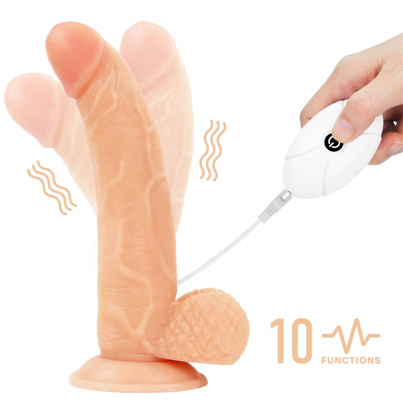 The 8.5 inches vibrating dildo easy strapon set has 10 vibrations