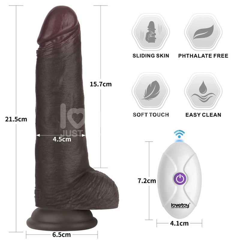 8.5" Vibrating Sliding Skin Pro II Silicone Dong Black