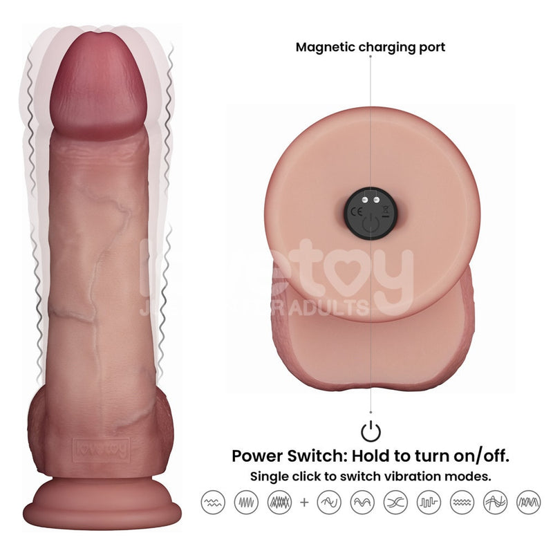 8" Vibrating Sliding Skin Pro II Silicone Dong