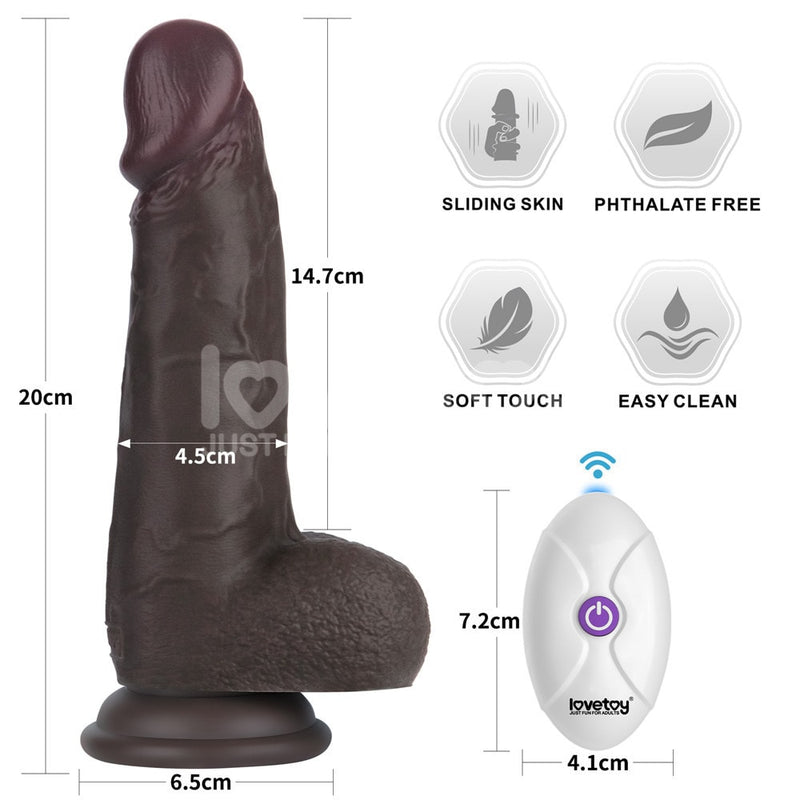 8" Vibrating Sliding Skin Pro II Silicone Dong Black