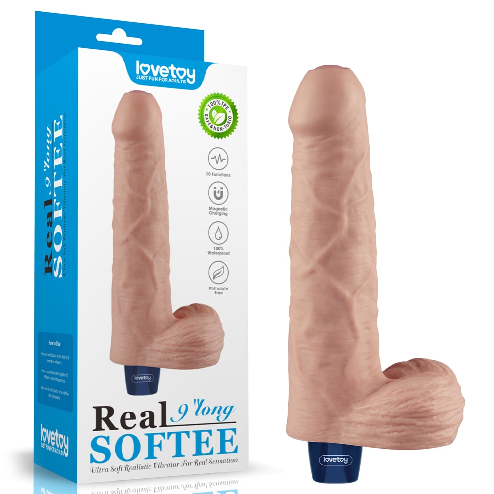 9" REAL SOFTEE Rechargeable Vibrating Dildo Flesh