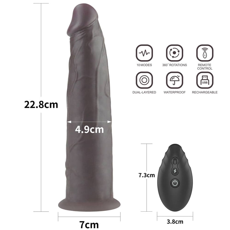 The size of the 9 inches dual layered silicone rotator black