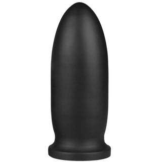 The 9" king size bomber butt plug is upright with a video playback logo