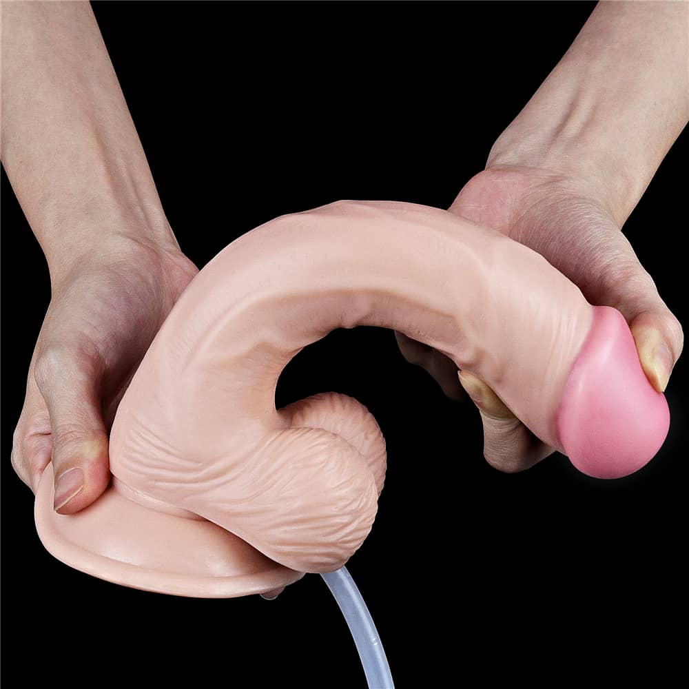 The 9 inches realistic squirting dildo bends ultra softly