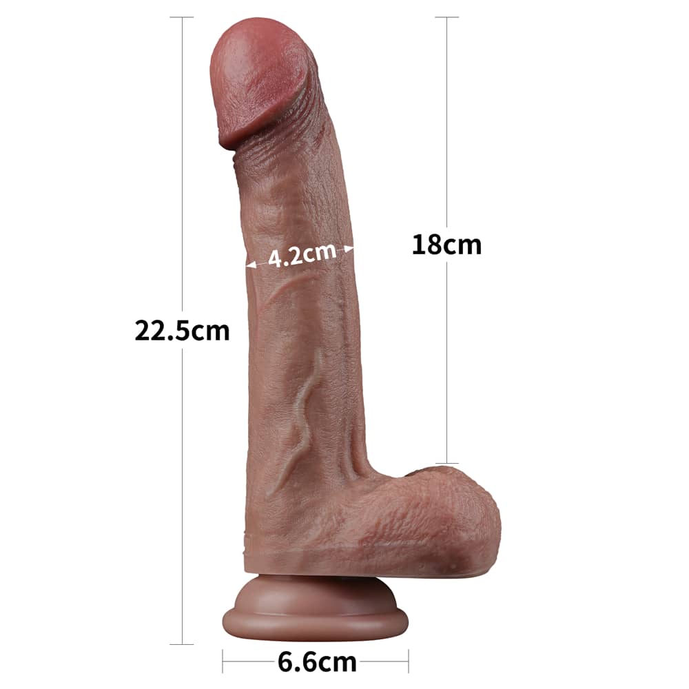 The size of the 9 inhces dual layered silicone cock 