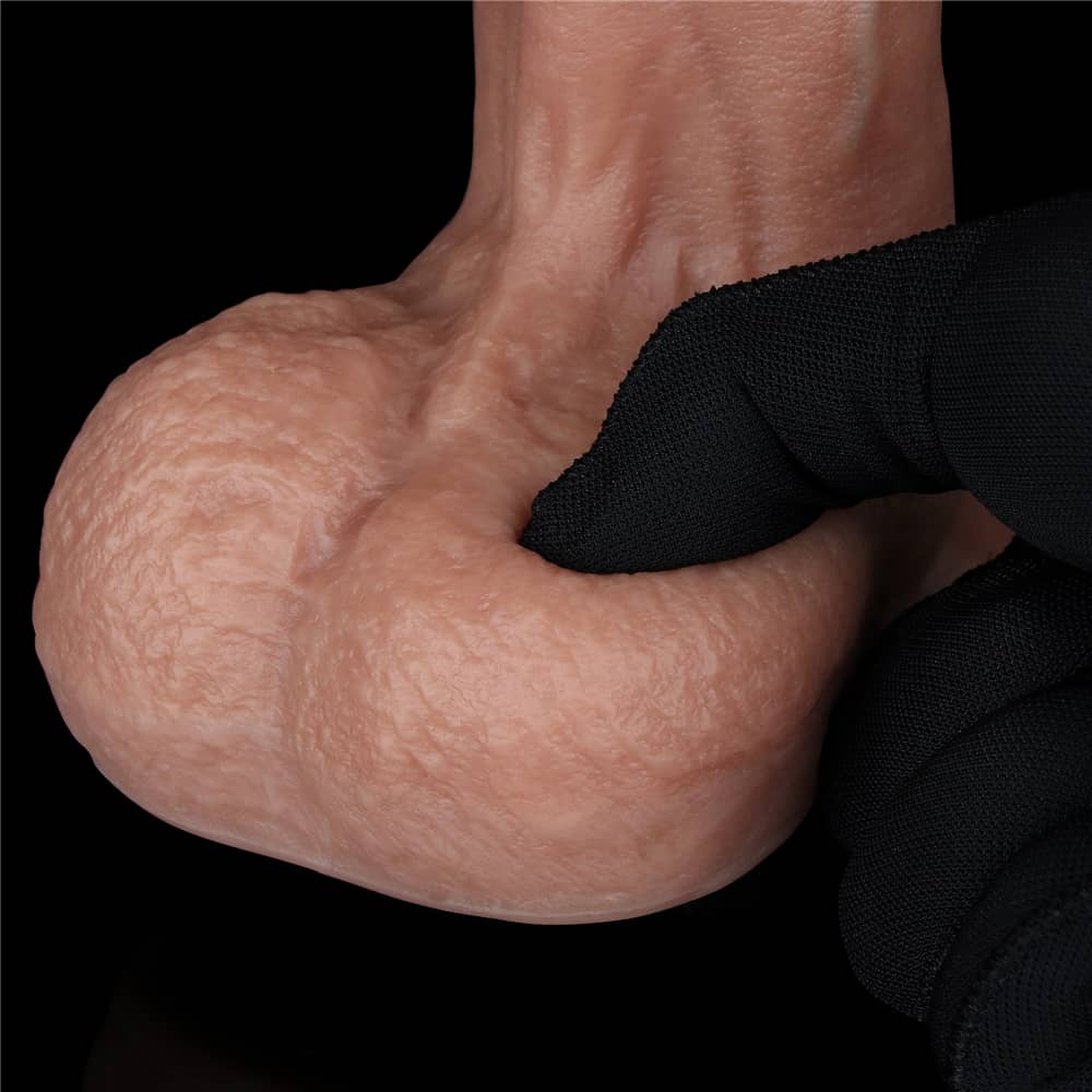 The soft testicle of the dildo of the 9 inhces dual layered silicone cock 