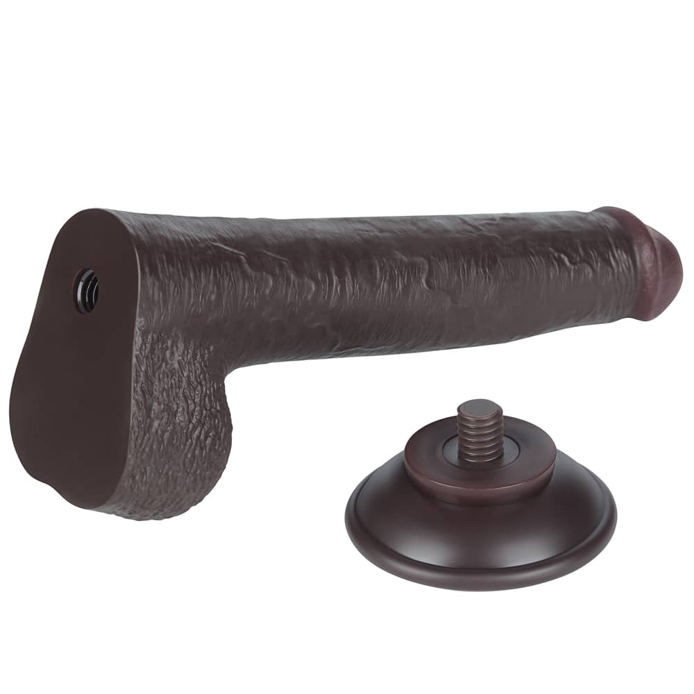  The 9 inches black sliding skin dual layer dong  features a detachable powerful suction cup