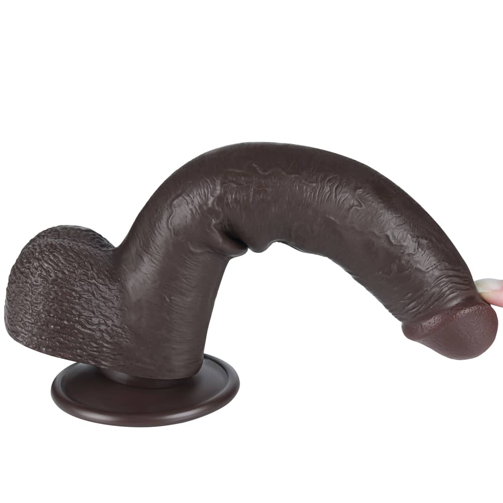 The 9 inches black sliding skin dual layer dong  bends ultra softly