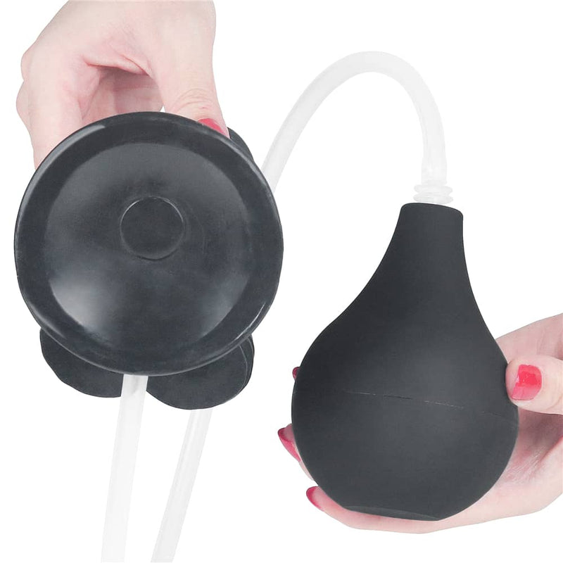 The suction cup and the enema bulb of the  9 inches squirt extreme dildo black