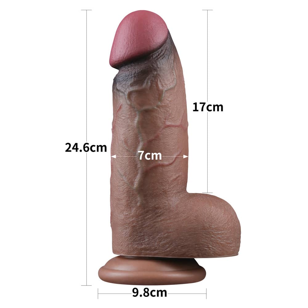 The size of the 9.5 inches dual layered xxl silicone cock 