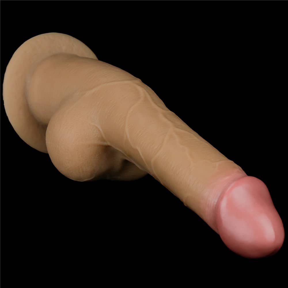 The 9.5 inches g spot realistic anal dildo is firmly attached to the wall with its suction cup