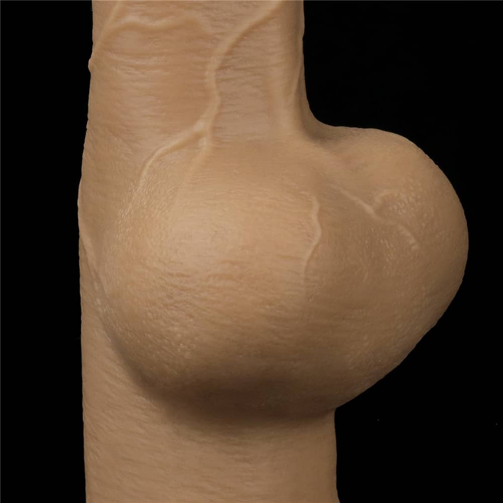 The 9.5 inches g spot realistic anal dildo has detailed textured testicle