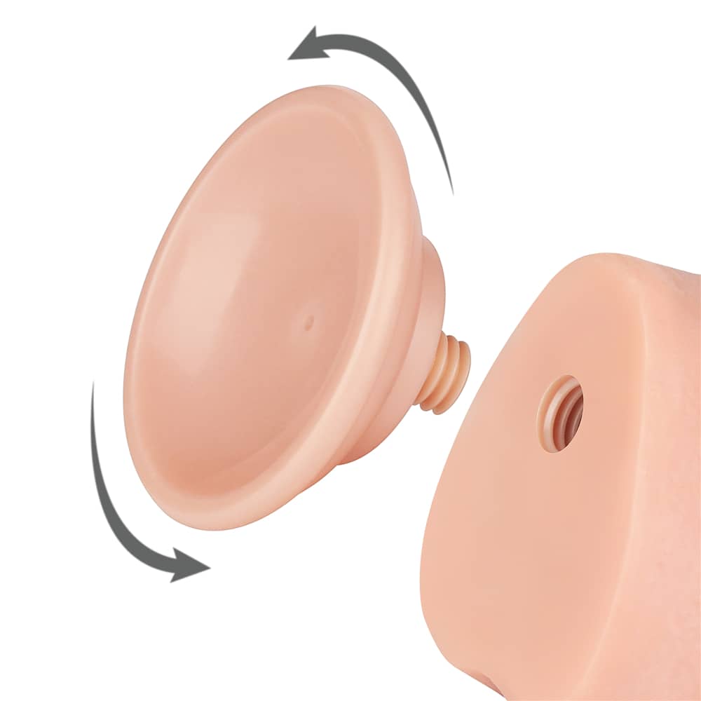 The 9.5 inches sliding skin flesh dong has a removable strong suction cup