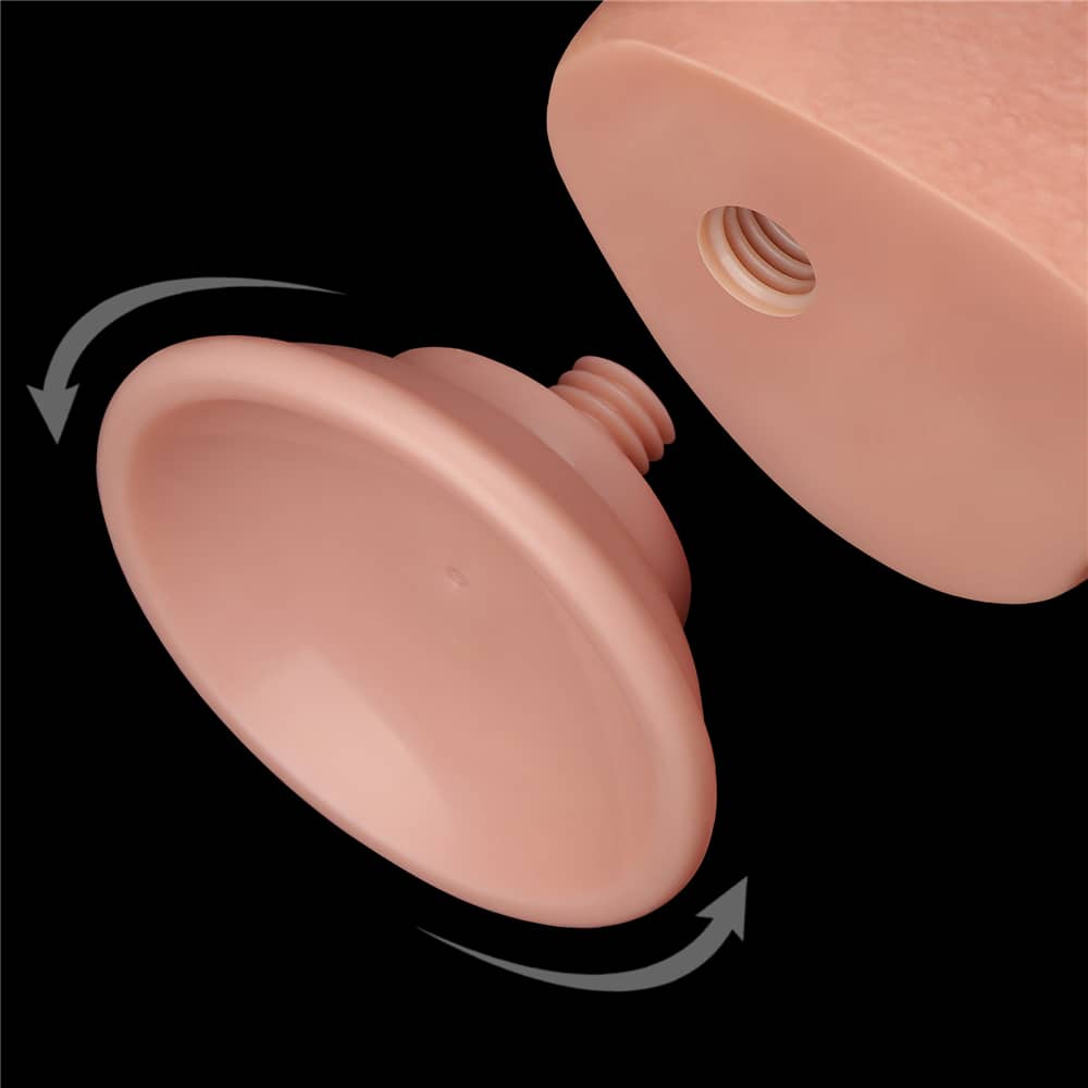 The 9.5 inches sliding skin flesh dong features a detachable powerful suction cup