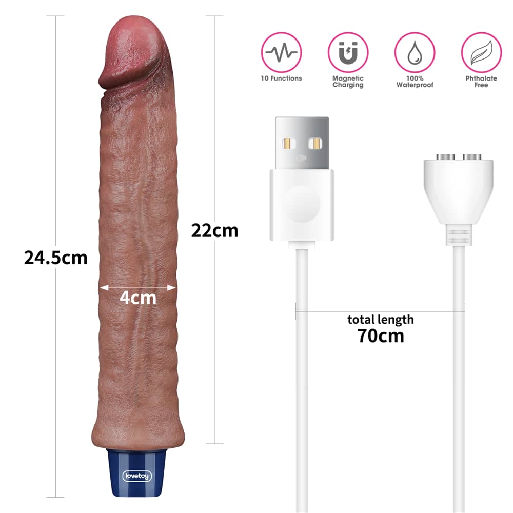 The size of the 9.5 inches rechargeable silicone vibrating dildo