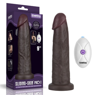 9" Vibrating Sliding Skin Pro II Silicone Dong Black