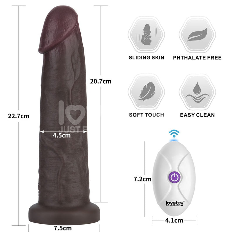 9" Vibrating Sliding Skin Pro II Silicone Dong Black