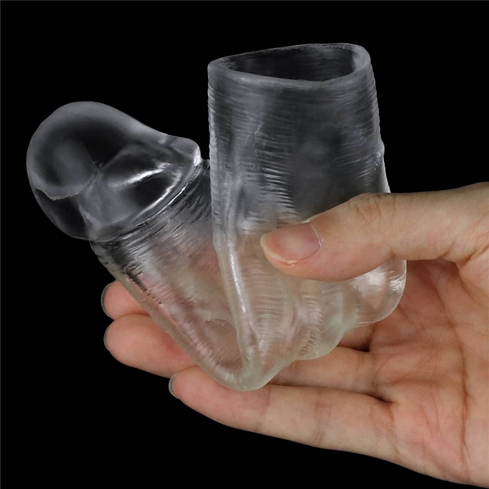 The add 1 inches flawless clear penis sleeve is easily pull or fold