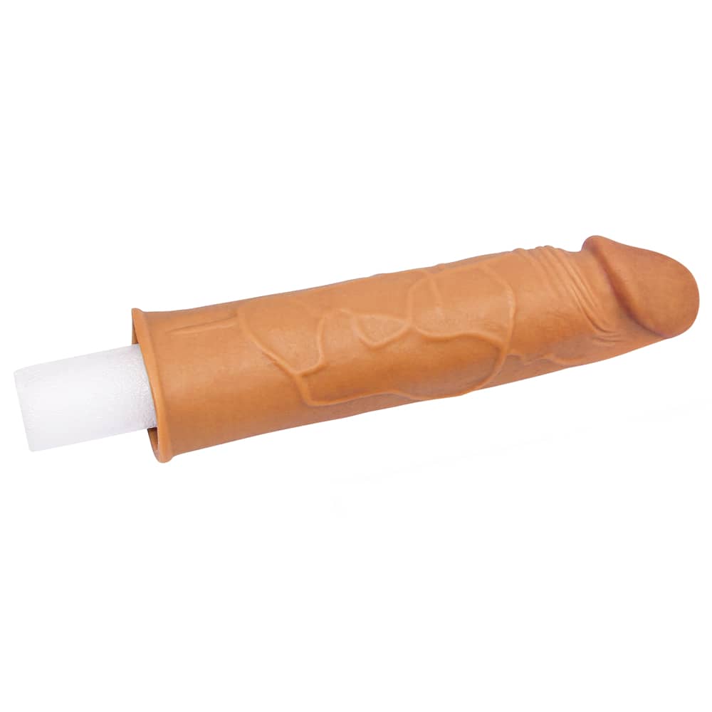 The add 1 inches pleasure x tender penis sleeve provides an additional 2 inches in length