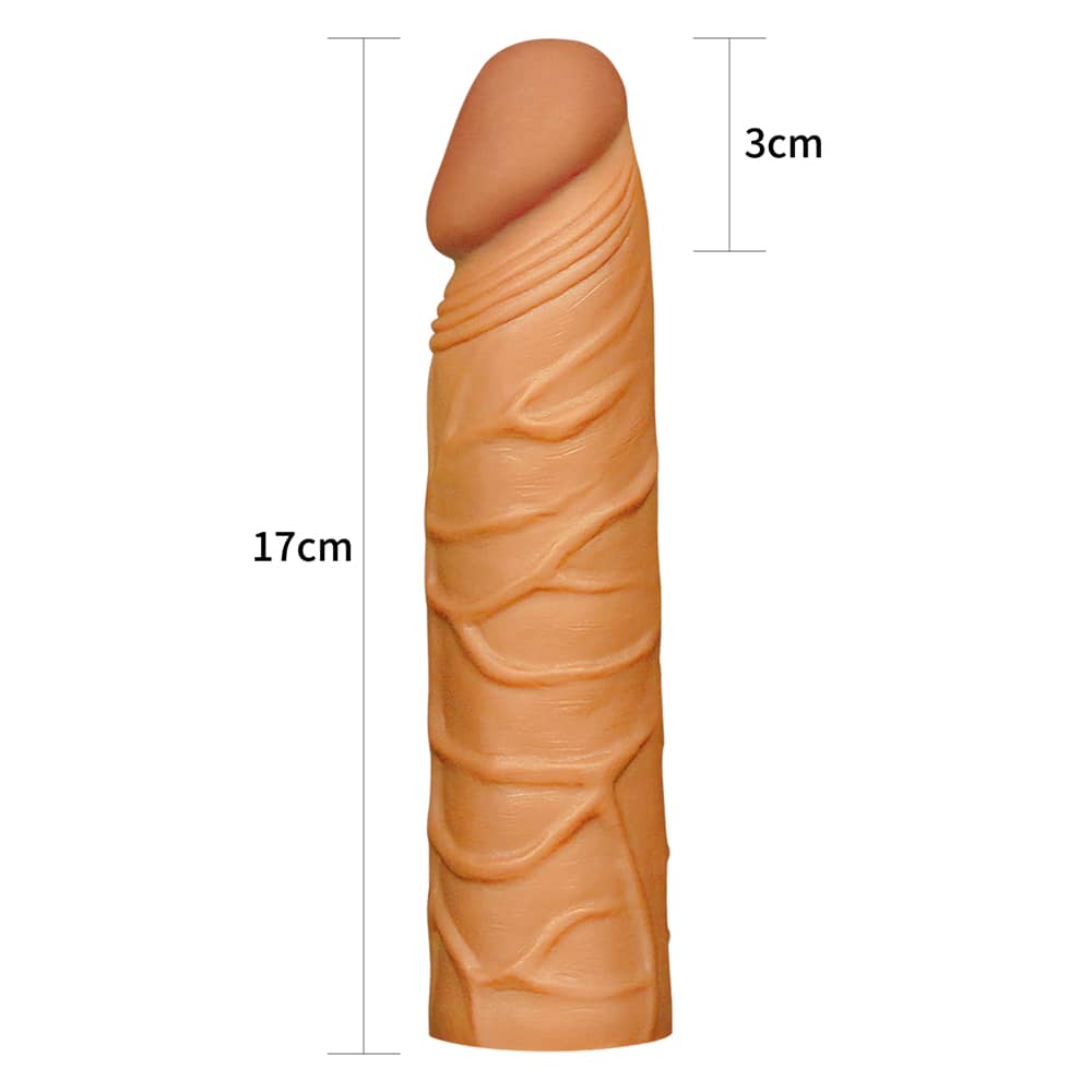 The size of the add 1 inches pleasure x tender brown penis sleeve
