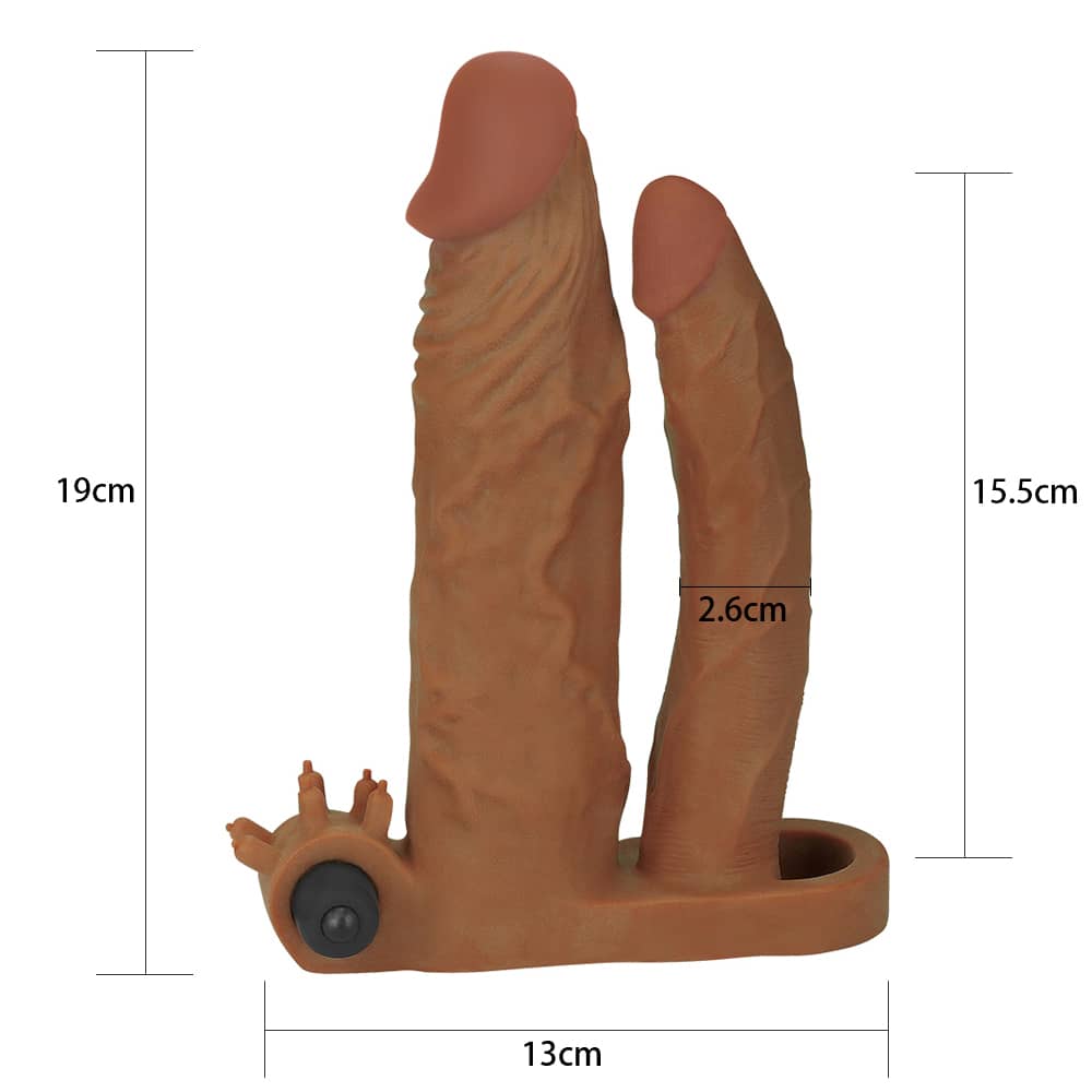 The size of the add 2 inches vibrating double penis sleeve